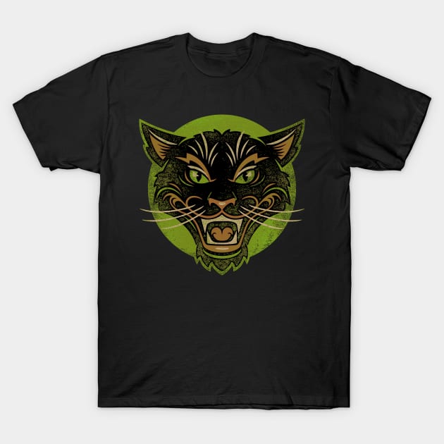 GREEN HALLOWEEN CAT T-Shirt by kennsing